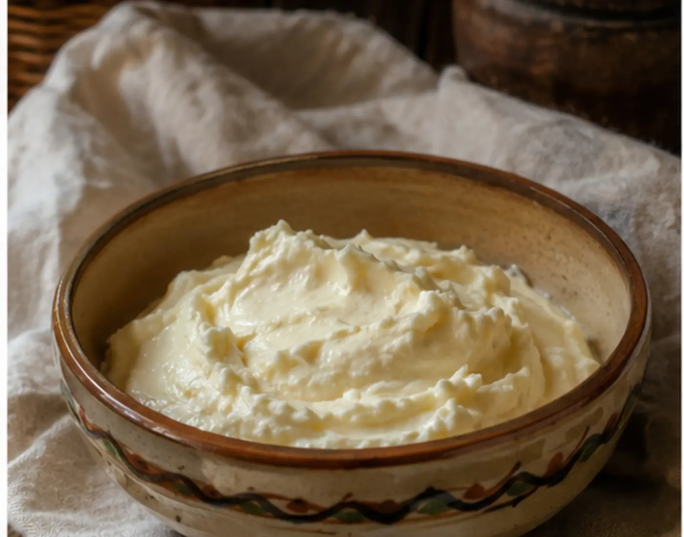 Domaći kajmak u keramičkoj posudi